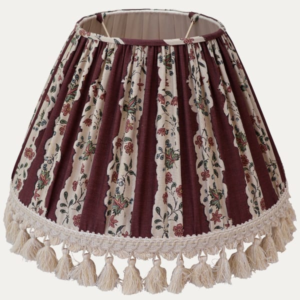 Jasper Fabrics Red Oak Stripe Burgundy Lampshade with Linen Tassel Trim