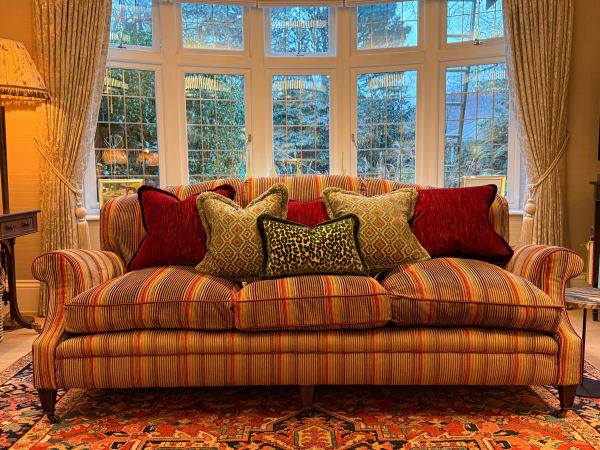 Howard & Sons Burlington 3-Seater Sofa Covered in Pierre Frey Stella Giardino Striped Velvet