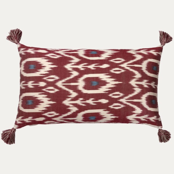 Silk and Cotton Ikat Cushion Paired with Bespoke Rayon Tassels