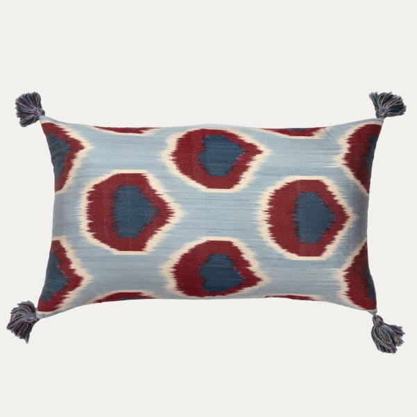 Bermingham and Co Silk and Cotton Ikat Cushion with Bespoke Tassels