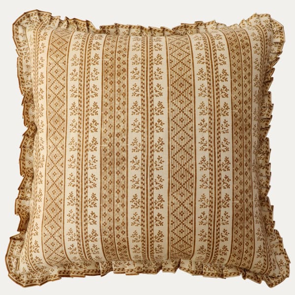 Jasper Dutch Stripe in Saffron on Light Tea Stain with Petite Ruffle