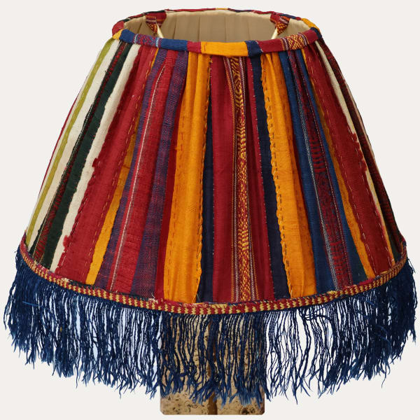 Vintage Futa Stripe Silk Shawl Lampshade with Original Tassels