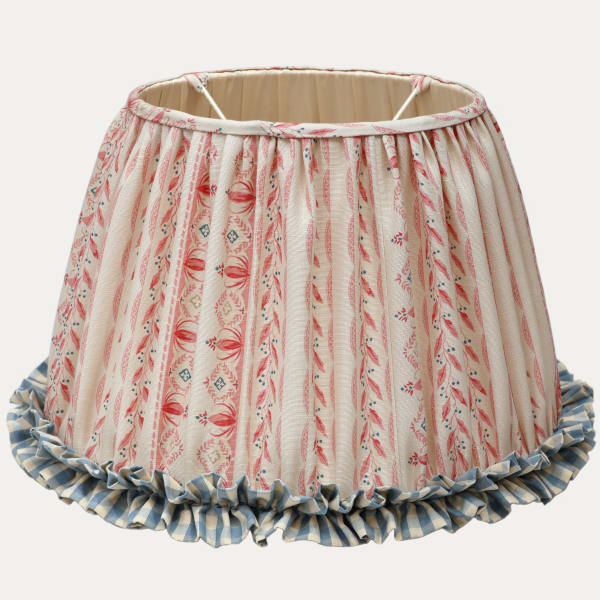 Bennison Mistletoe with Handsewn Gathered Lampshade With Marvic Check Ruche Skirt