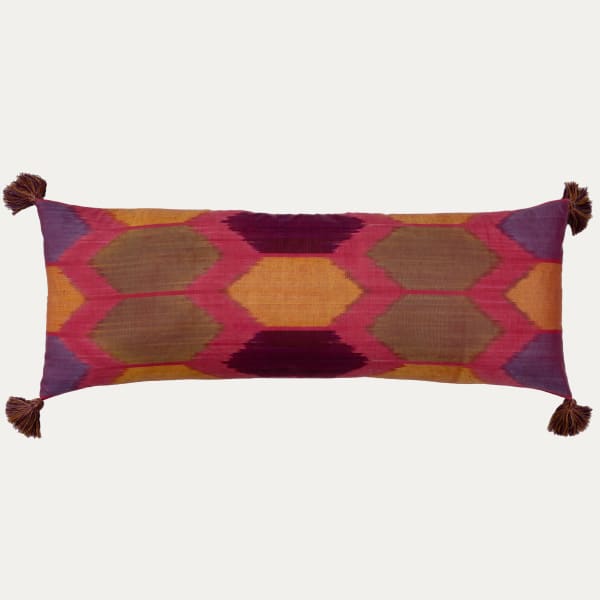 Unique Silk and Cotton Ikat Cushion with Bespoke Tassels