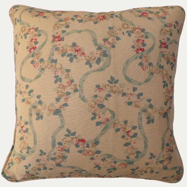 Bennison Ribbons Original on Beige Decorative Cushion