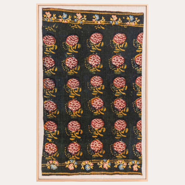 Framed Ottoman Hand-block Printed and Embroidered Textile