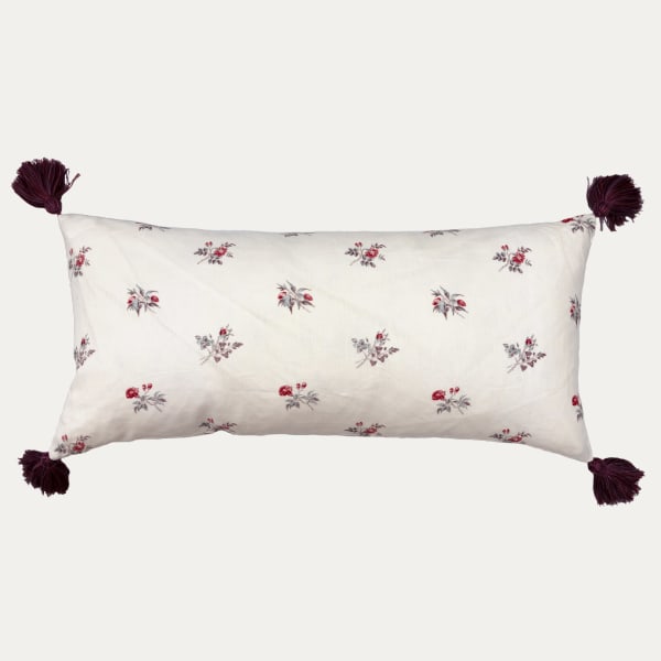 Bennison Petites Fleurs Original on Oyster Oblong Cushion with Tassels
