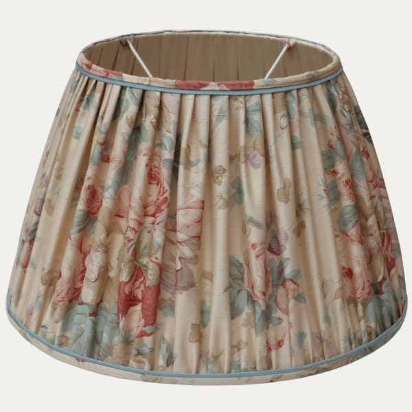 Bennison Roses Faded Blue on Beige Silk Handsewn Lampshade