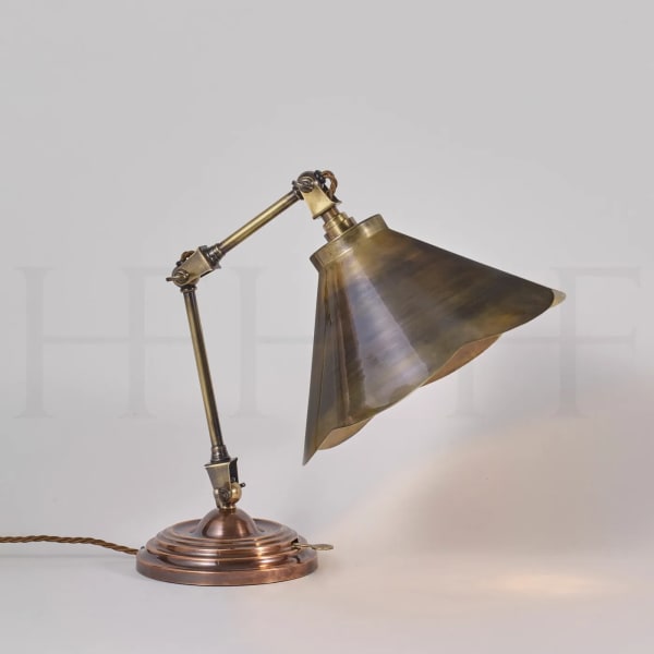 Venetia Desk Lamp, Antique Brass & Antique Copper. Scallop Shade