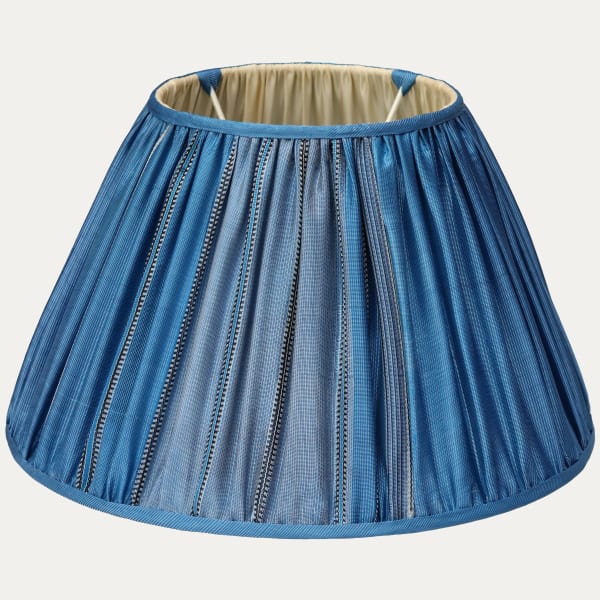 Striking Azure Blue Antique Uzbek Striped Silk Hand Sewn Lampshades