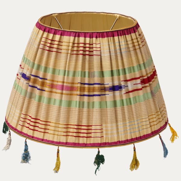 Antique 19th C Ottoman Striped Silk Hand Sewn Gathered Shade