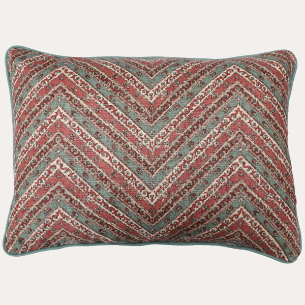 Soane Kalamkari Chevron Walnut and Sage Cushion with Rope Piping