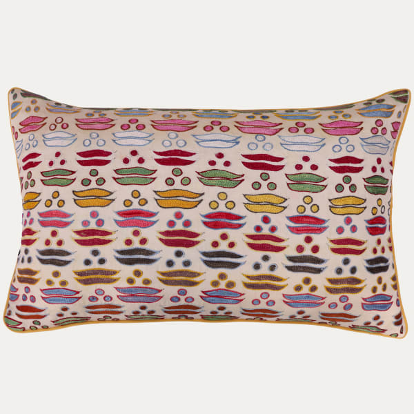 Unique Suzani Cushion with Silk Hand Embroidered Ottoman Motifs on Silk & Cotton Base Cloth