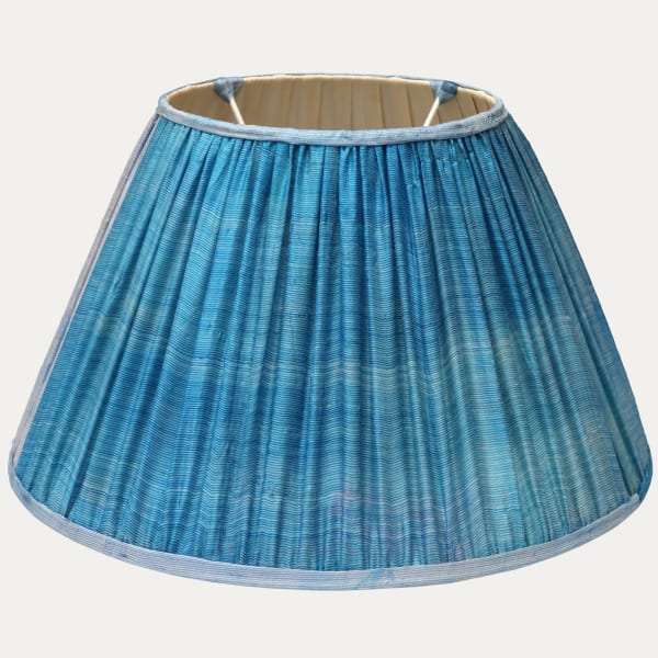 Antique Uzbek Woven Azure Blue Silk Shawl Handsewn Lampshade