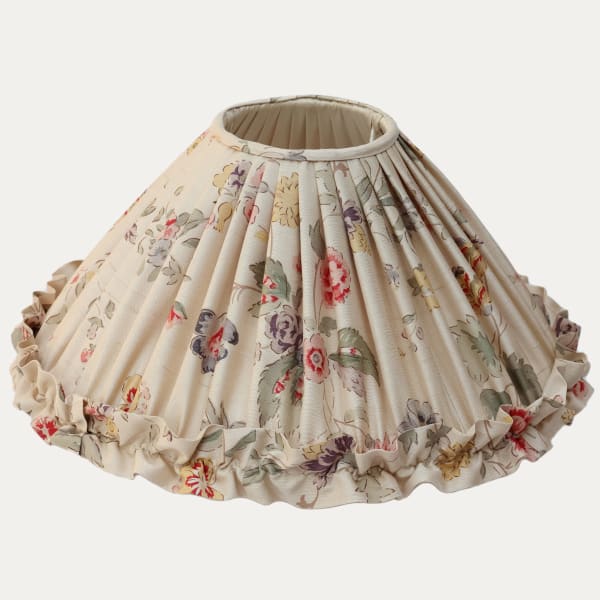 Bennison Samarkand Beige on Silk Handsewn Coolie Lampshade with Ruffle Trim