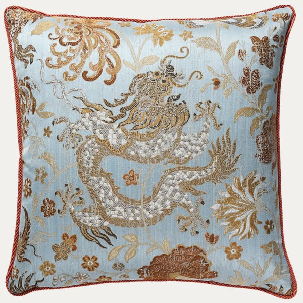 Dragon Tableau Copper Sky Cushion with Boulevard Cord Piping