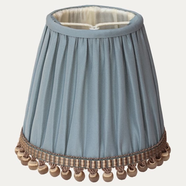 Claremont Faille Lugano Slate Blue Lampshade with Houles Beaded Fringe