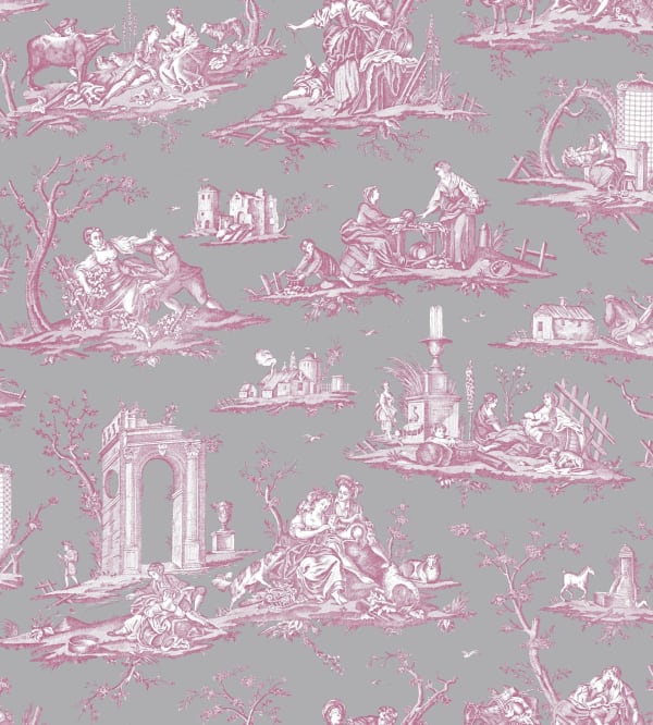 Toile Fragonard Gris Framboise Rose
