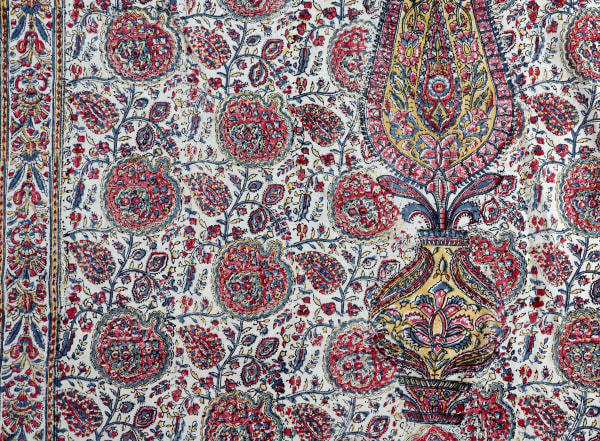 Vintage Indian Kalamkari Style Hand Block Printed Textile
