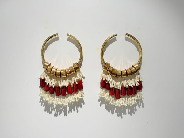 Monica Rani Rudhar, Red and Crackle Gold Short Hoops, 2025