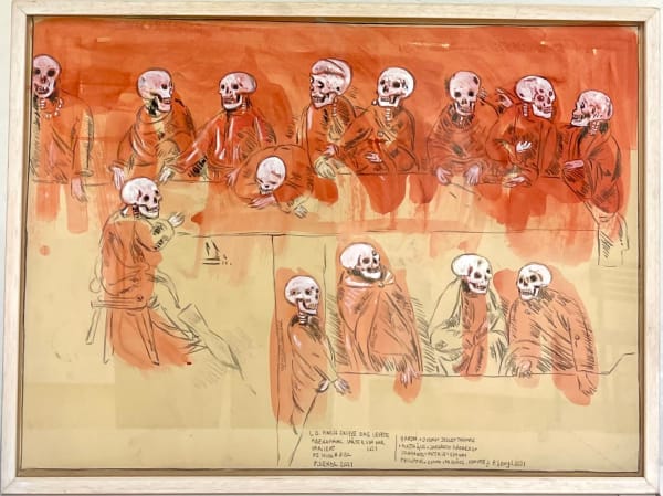 Peter Sengl, L. D. Vinci Skizze, Das letzte Abendmahl, später von mir variiert, 2021