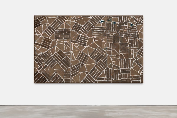 João Penalva Philharmonie, after Erich Fritz Reuter (1911–1997), 2025 Oil and oil pastel on linen and burlap collage and oak frame 172 x 279 x 4 cm