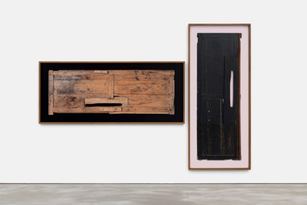 João Penalva John Tanner 1892, 2025 Enamel paint on wood, screws, graphite, cotton velvet, UV printing on Dibond, oak frames, glass Wall installation 193,5 x 281x3 x 8 cm