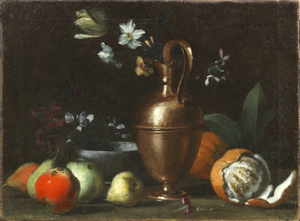 Bernardo Strozzi, known as Il Cappuccino, Still life with copper jug, flowers and fruit, 1610 - 1615