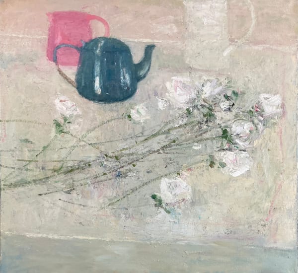 Still Life with Roses with Pewter Teapot
