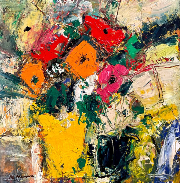 Yellow Vase with Wild Poppies