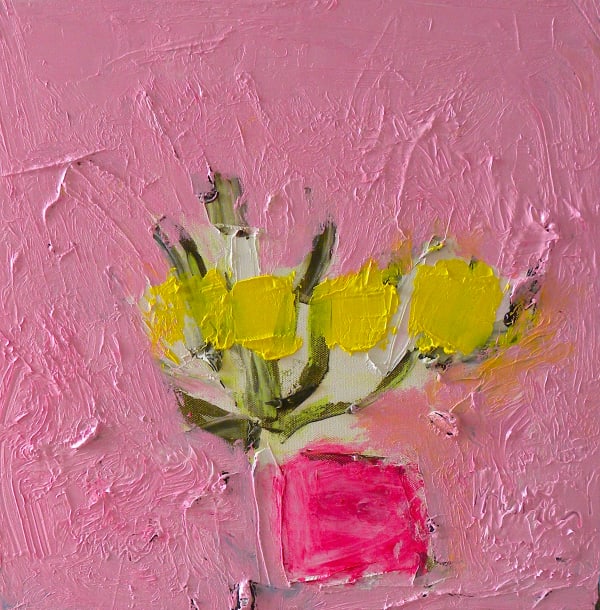Yellow Roses Against Baker-Miller Pink