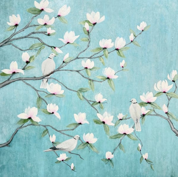 White Magnolias and Three Collared Doves