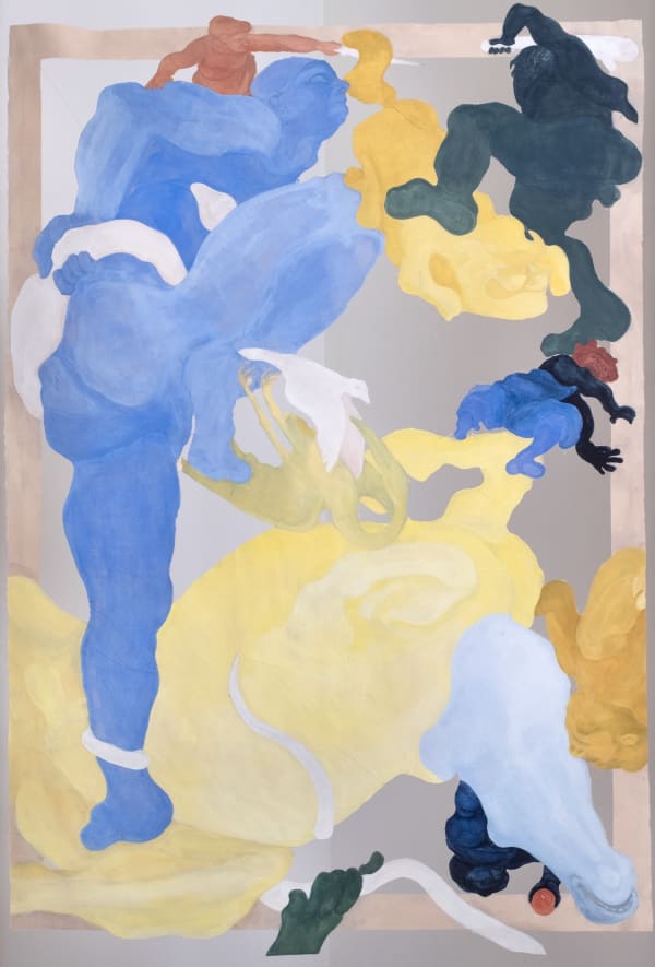 Elena Njoabuzia Onwochei-Garcia On Guard, 2025 Tempera and pastel on washi 119 x 168.6 cm 46 7/8 x 66 3/8 in
