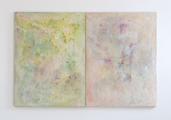 Silke Weißbach Us, 2025 Collagen, comfort, hyaluronic acid, ink, lichens, mother of pearl, shea butter, and wax on canvas 75 x 200 cm 29 1/2 x 78 3/4 in