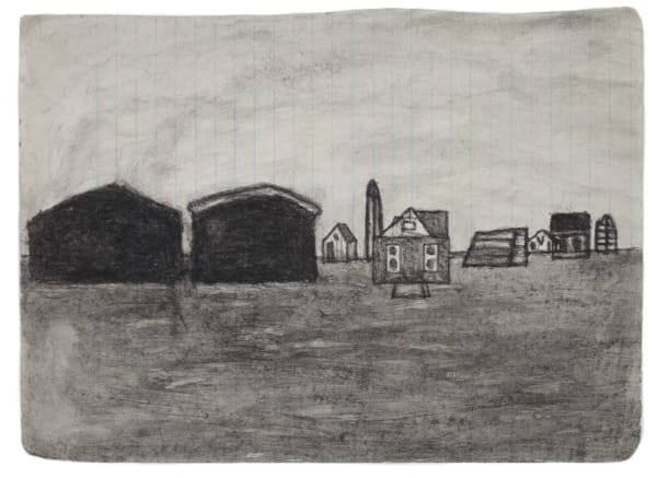 JAMES CASTLE Untitled (farmscape), n.d. Found paper, soot 20 x 27.62 cm 7.9 x 10.9 in