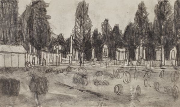 JAMES CASTLE Untitled (farmscape/farmscape), n.d. Found paper, soot 9.53 x 16.19 cm (unframed)