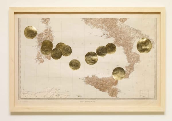 Giulia Piscitelli Christ Rescuing Peter from Drowning, 2017 Tyrrhenian Sea, Military Geographical Institute, 1935 Lorenzo Veneziano, ‘San Pietro salvato dalle acque’, 1370, table, pradella compartment, Gemaldgalerie, Berlin Gold leaf on paper 69 x 106 cm 27.2 x 41.7 in