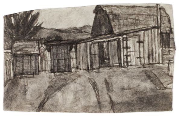 JAMES CASTLE Untitled (farmscape with barn), c. 1951 Found paper, soot 8.9 x 14 cm 3.5 x 5.5 in