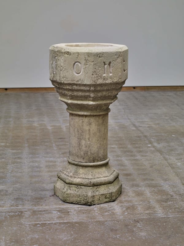 FIONA BANNER AKA THE VANITY PRESS Font, 2015 Hand carved limestone baptismal font, circa 1880 112 (H) x 54 (Dia) cm