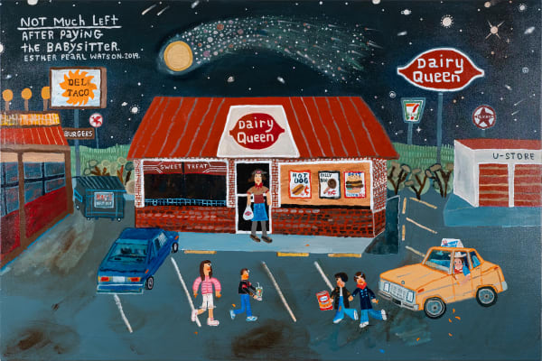 Esther Pearl Not much Left , 2019 Acrylic and glitter on panel / Acrílico y glitter sobre tabla 101.6 x 152.4 cm 40 x 60 in