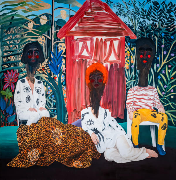 Jannis Varelas The Company, 2020 Oil, pastel, gesso on canvas / Óleo, pastel, yeso sobre tela 250 x 250 cm 98 3/8 x 98 3/8 in