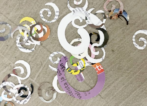 Jani Ruscica Snail’s ways and milky shells, 2023 confetti, made from waste paper from Galerie Anhava’s office