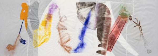 Jani Ruscica Not-knot (to stain), 2023 wood cut and other printing on paper, unique 94 x 259 cm