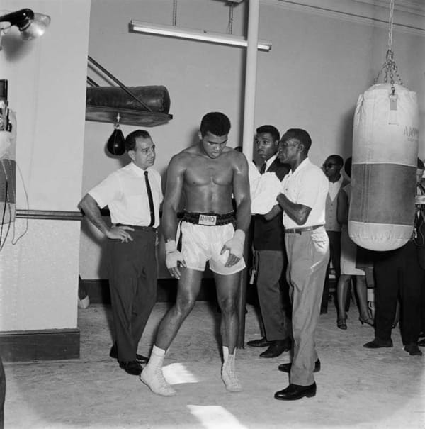 James Barnor, Muhammad Ali preparing for his fight against Brian London (Trainer Angelo Dundee and coach Eddie Futch), Earl's Court, London, August 1966, 1966