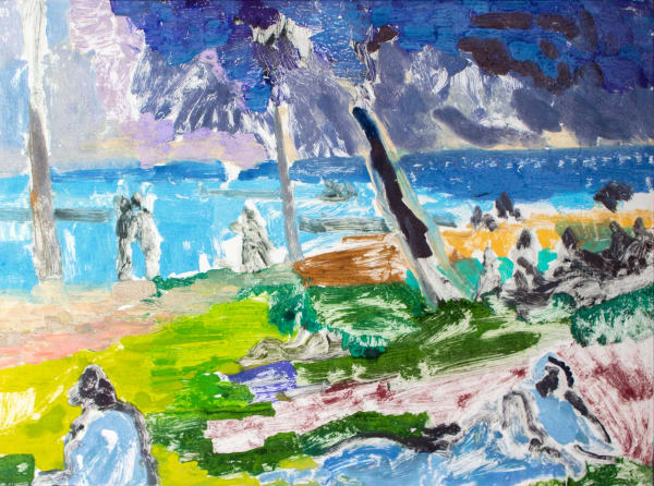 BRIAN LOTTI, BOAT, PARK, SHADE, 2020, 22” x 30”, OIL PAINT ON STONEHENGE PAPER