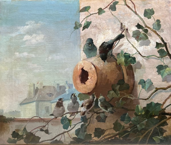 Ecole française de la fin du XIXème siècle, La nichée d'oiseaux, circa 1880