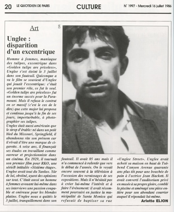 Unglee, Unglee, disparition d'un excentrique