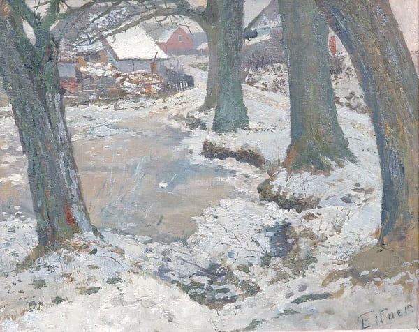 Ernst Eitner, Dorfteich im Winter, um 1895