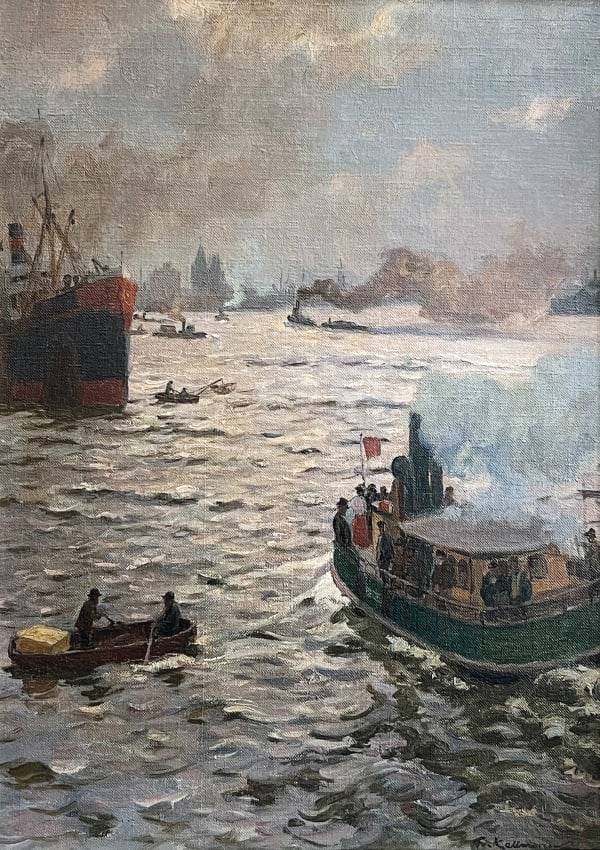 Friedrich Kallmorgen, Abend im Hamburger Hafen, um 1900