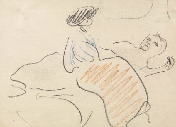 Ernst Ludwig Kirchner, Liegender Mann und Sitzende im Roten Rock, 1907/08